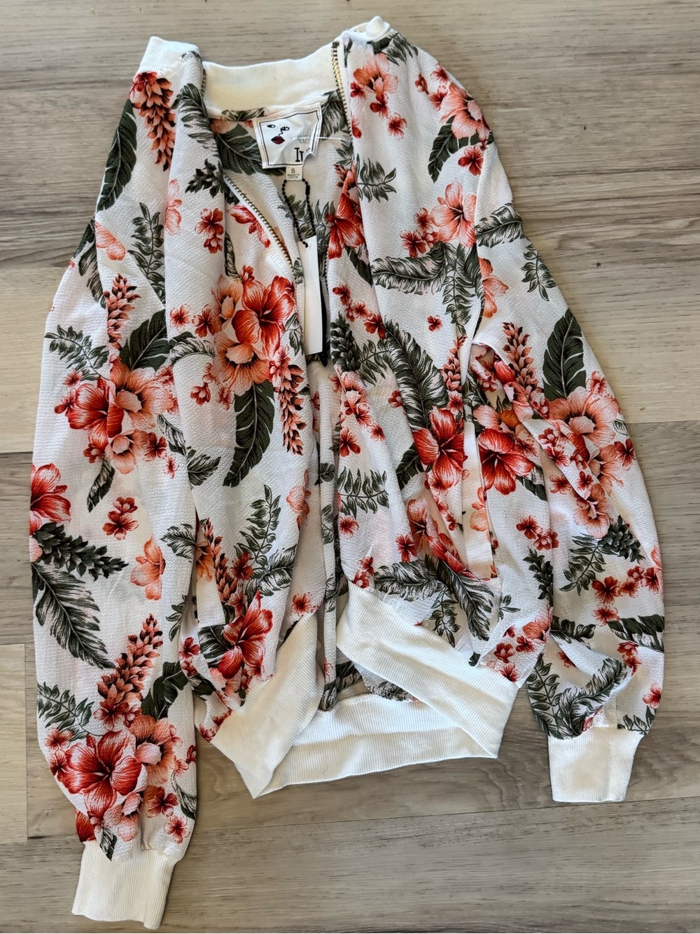 Floral Zip-Up Hoodie with Tropical Print